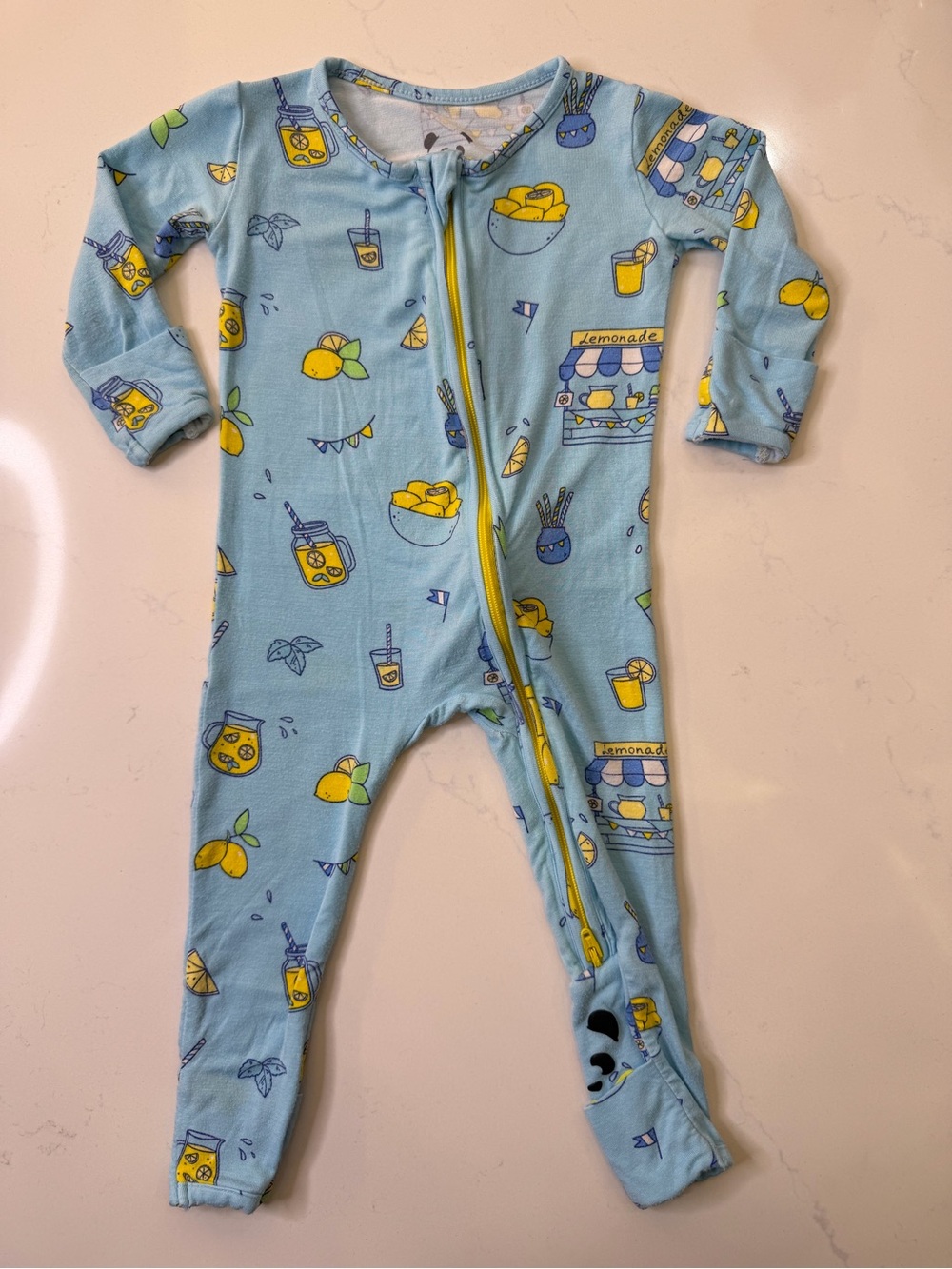 Bellabu Bear Bamboo Convertible Footie Pajamas Lemonade Print 3-6 Months